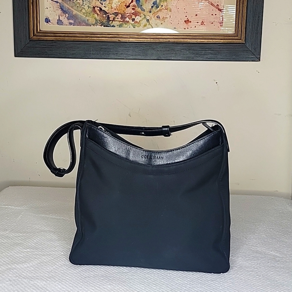 Cole Haan Black Nylon Shoulder Bag Adjustable Leather Strap